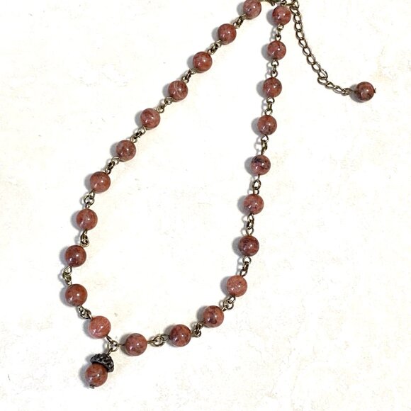 Genuine Red Jasper Short Necklace, Cute Bronze Acorn Charm + Natural Gemstone - Picture 4 of 12